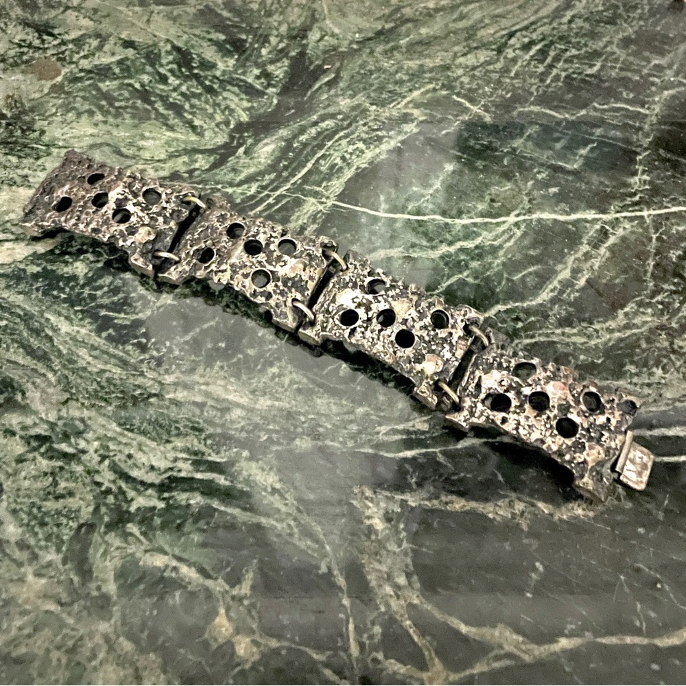 Vintage silver Brutalist bracelet, signed